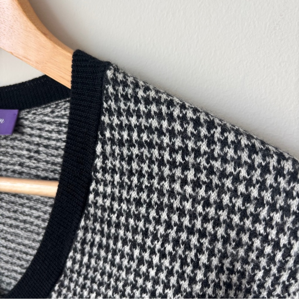 Ralph Lauren Purple Label Houndstooth Merino Wool V-Neck Sweater Size L Jacquard - Picture 5 of 14